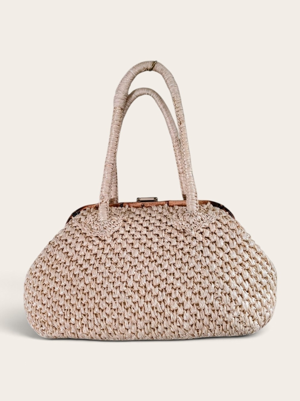 1960s It's In The Bag By Ritter Bamboo Crocheted Rafia Bag Made In Japan - Picture 2 of 4